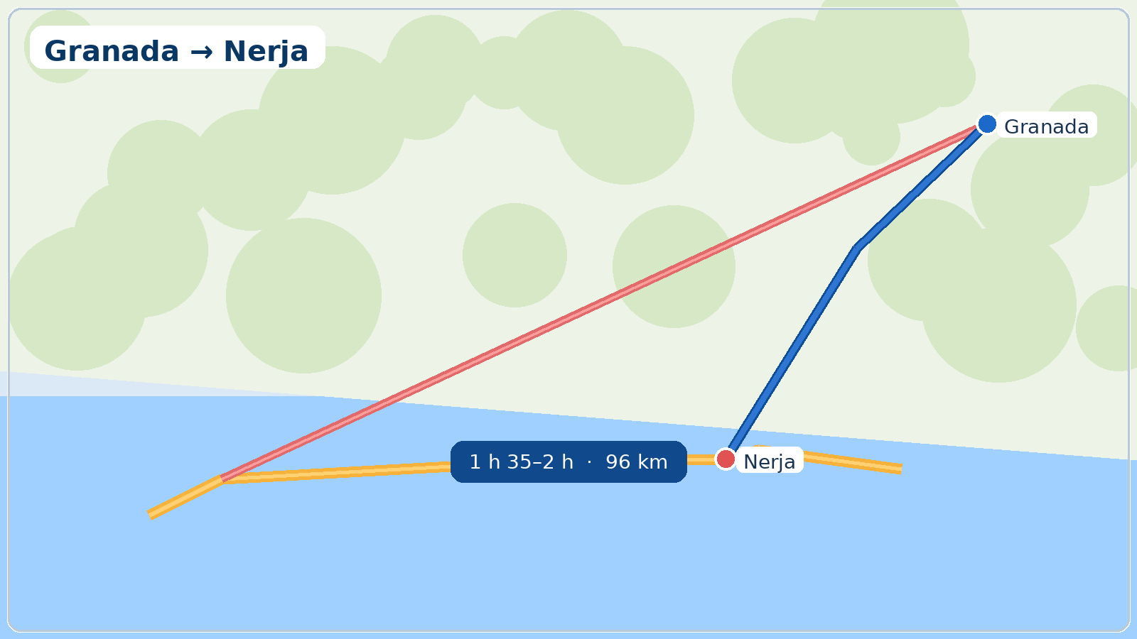 Slik reiser du fra Granada til Nerja map